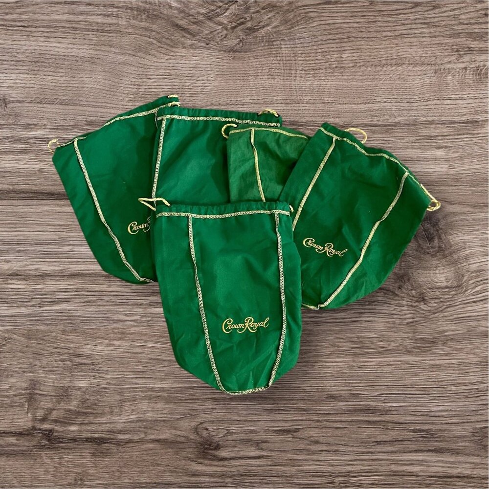 Crown Royal Bags Lot of 5 Green Pull string